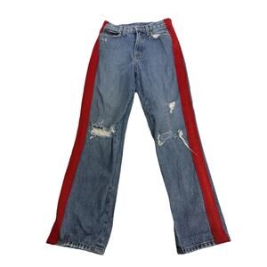 Carmar Denim Distressed Red Stripe Straight Leg Blue Jeans size 26
